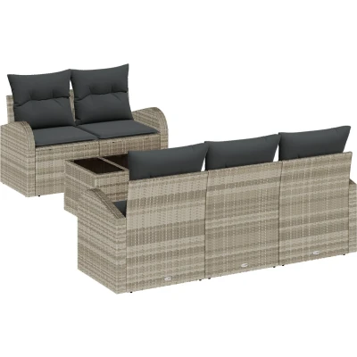 Afbeelding van vidaXL 6 delige Tuin Sofa Set met Kussens Licht Grijs Poly Rattan