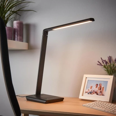 Afbeelding van Lindby LED bureaulamp Kuno, zwart, USB, touchdimmer