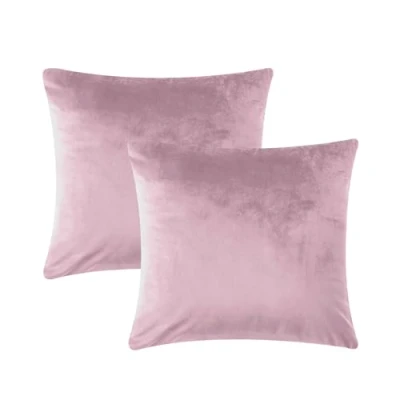 Afbeelding van AMEHA Decoratieve fluwelen kussenhoezen voor bank, slaapkamer, woonkamer, met onzichtbare rits, vierkant, 45 x cm, 2 stuks, roze
