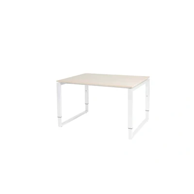 Afbeelding van Domino Plus bureau, hoogte instelbaar (62 85cm) met 120x90cm &#039;zwevend&#039; robson eiken 25mm blad en wit (RAL9010) O poot frame