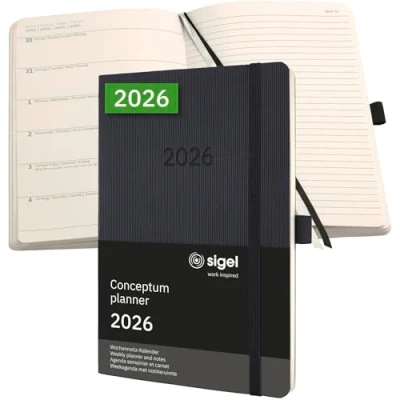 Afbeelding van SIGEL C2624 Wochennotiz Kalender Conceptum 2026, ca. A5, zwart