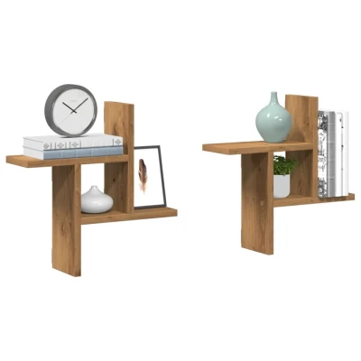 Afbeelding van Wandschappen 2 st 38x12x38 cm bewerkt hout artisanaal eiken