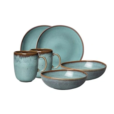 Afbeelding van like. by Villeroy &amp; Boch Vaatwasserset van aardewerk, 6 p., aardewerk look, ontbijtservice voor 2 personen, turkoois