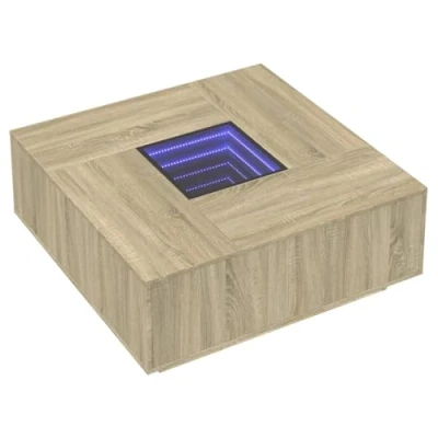 Image de vidaXL Table basse avec LED infini chêne sonoma 100x100x40 cm