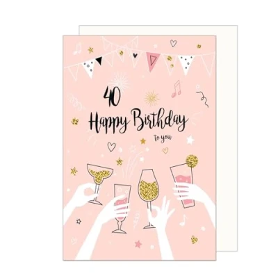Afbeelding van Edition Seidel Hoogwaardige wenskaart voor de 40e verjaardag met envelop, Happy Birthday dames en heren, roze (GZ353 40 SW024)