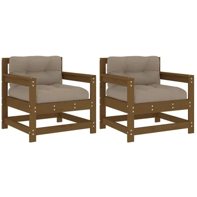Afbeelding van Tuinstoelen 2 st met kussens massief grenenhout honingbruin