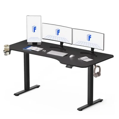 Afbeelding van FLEXISPOT Lite Elektrisch Zit/Sta Bureau In Hoogte Verstelbaar Sta met Bekerhouder en Haken, Toetsenbordpaneel Geheugenfuncties 160 x 75 cm (Zwart Frame + Zwart Blad)
