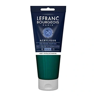 Afbeelding van Lefranc &amp; Bourgeois 300465 fijne acrylverf, Tube van 200 ml, Sterke pigmentatie, Goed dekkingsvermogen, Homogene romige textuur, ftalocyaninegroen.