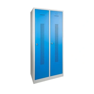 Afbeelding van Garderobekast perfo deur breed 60CM .Sluiting Met sleutel en cilinderslot. Aantal deuren 2. pootje kleur Blauw