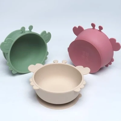 Afbeelding van Kinyoda Set van 3 kommen voor kinderen met zuignap, kom zuignap kinderen, BPA vrij, antislip, siliconen voerbak baby&#039;s, peuters en zuigelingen