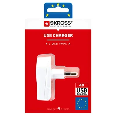 Afbeelding van SKROSS 1.302422 Euro USB oplader (4 x A) Wandoplader met Italiaanse stekker voor mobiele apparaten 4 4,8 A aansluitingen Spanning 100 V 250