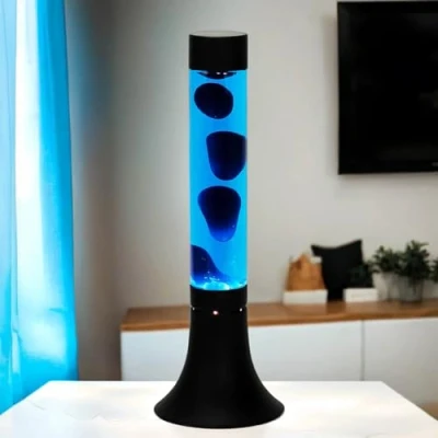 Afbeelding van Lavalamp aluminium glas zwart blauw feest jeugdkamer 37,5 cm E14 incl. lamp magma atmosferische retro YVONNE tafellamp