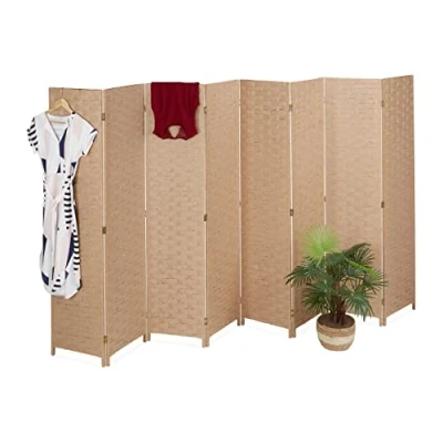 Afbeelding van Relaxdays kamerscherm 8 delig 170 x 320 cm opvouwbaar hout papiertouw natuur