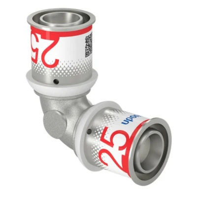 Afbeelding van Uponor S Press Plus perskoppeling Ø25x25 knie soft flow. Artikelnr: 1070529