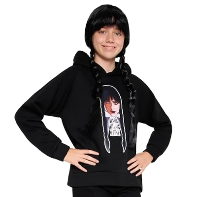 Afbeelding van Wednesday Meisjeshoodie, trui woensdag Addams meisjes, 7 16 jaar, cadeau idee, kleding, mode, kinderen, tieners, zwart/