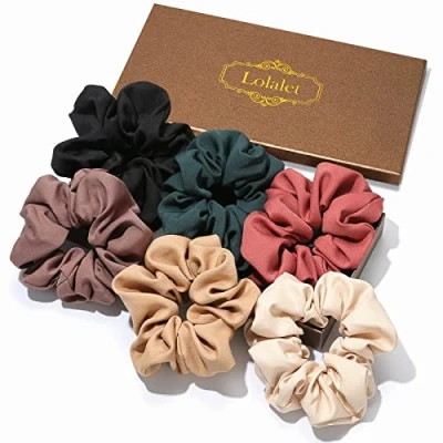 Afbeelding van Lolalet Haarelastiek voor dames, 6 stuks, elastisch, zacht, kleuren, zwart, donkergroen, rood, bruin, champagne, beige