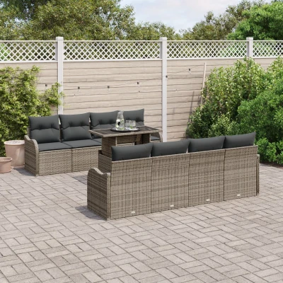 Afbeelding van vidaXL 10 delige tuinset met kussens grijs poly rattan