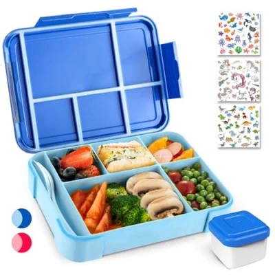Afbeelding van Broodtrommel voor kinderen, met vakken, blauw