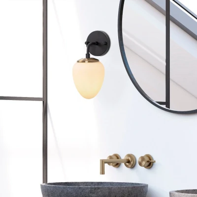 Afbeelding van Fulgor wandlamp metalen frame, glazen kap 12x16 cm zwart antiek crème