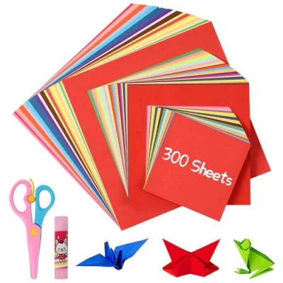 Afbeelding van Gucass 300 vellen origami papier, 20 x cm, 15 cm en 10 kleuren, dubbelzijdig gekleurd vierkant, knutselpapier 70 g/m² voor kinderen