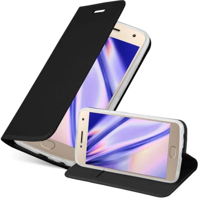 Afbeelding van Cadorabo Hoesje geschikt voor Motorola MOTO G5 PLUS in CLASSY ZWART Beschermhoes met magnetische sluiting, standfunctie en kaartvakje Book Case Cover Etui