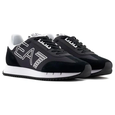 Afbeelding van EA7 Emporio Armani Vintage Unisex Sneakers laag, Maat: 44, Black/white/black eagle Leer en textiel