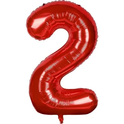 Afbeelding van PROMYSTICAL ballon verjaardag 2 jaar rood 101 cm cijfer decoratie feestdecoratie vliegt dankzij helium