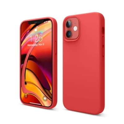 Afbeelding van elago Liquid Silicone Case Compatibel met iPhone 12 Mini Hoesje (5,4&quot;) Vloeibaar Siliconen Beschermhoes, Complete Bescherming: 3 laags Schokbestendig (Rood)