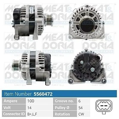 Afbeelding van MEAT &amp; DORIA 5560472 Dynamo / Alternator 14V 100A OPEL: Insignia A Sports Tourer, Saloon, Astra J Hatchback