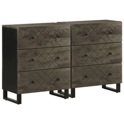 Afbeelding van vidaXL Dressoirs 2 st 60x33x75 cm massief mangohout zwart