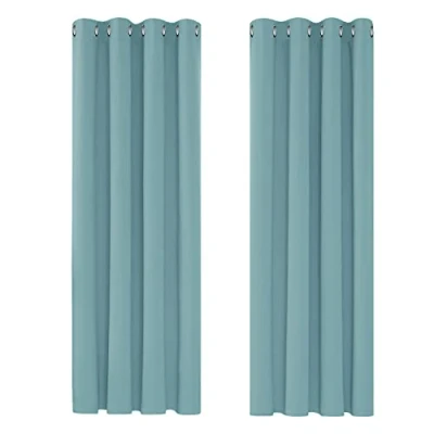 Afbeelding van Deconovo warmte isolerende verduisterende Gordijnen modern design met ringen, voor woonkamer en slaapkamer, oogjes, 117 x 183 cm (breedte hoogte), hemelsblauw, 2 stuks