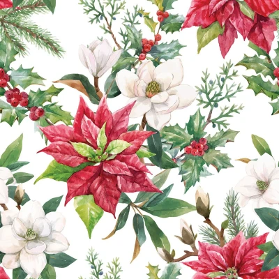 Afbeelding van 1 Pakje papieren lunch servetten Christmas florals 20 Kerstbloemen Kerst
