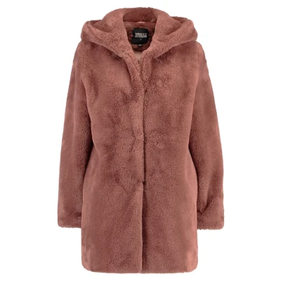 Afbeelding van Urban Classics Ladies Hooded Teddy COAT Winterjas, Dames, Maat: XS, Darkrose