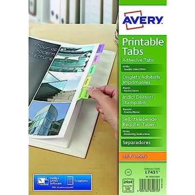 Afbeelding van Avery 5412501 zak met 96 zelfklevende tabs in verschillende kleuren, personaliseerbaar en bedrukbaar, formaat 32 x 13 mm, laser/inkjetdruk