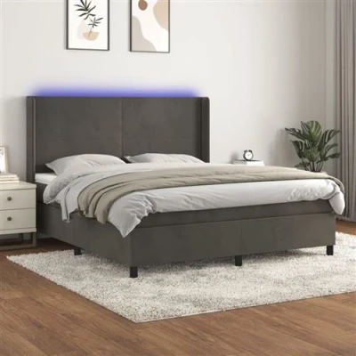 Afbeelding van vidaXL Boxspring met matras en LED fluweel donkergrijs 160x200 cm