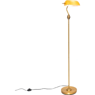 Afbeelding van QAZQA Klassieke notaris vloerlamp brons met geel glas Banker