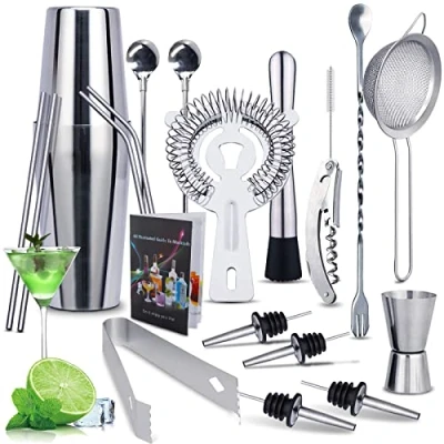 Afbeelding van MAISITOO Cocktailset, roestvrij staal, 20 delig, voor thuis en bar, met receptenboek, 750 ml