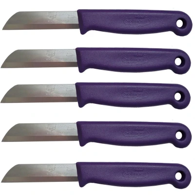 Afbeelding van Solingen Schilmesje RVS Glad 16 cm met &quot;Blade Cover&quot; Paars 5 Stuks