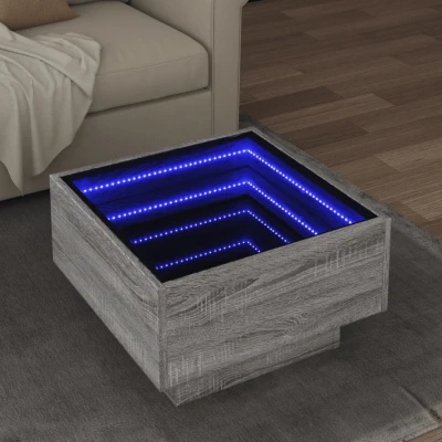 Afbeelding van Salontafel met LED 50x50x30 cm bewerkt hout grijs sonoma eiken