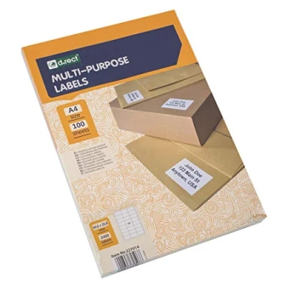 Afbeelding van D.RECT Universele etiketten zelfklevend (64 x 33,8 mm DIN A4) bedrukbaar 100 vel / 24 etiketten/vellen 2400 stuks wit