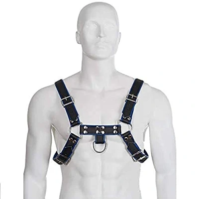 Afbeelding van Leather Body Chest Bulldog Harness Black/blue