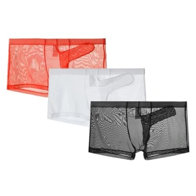 Afbeelding van lclvld Heren Shorts Sexy Boxer Ondergoed Doorzichtige Tule Ademende Olifant voor Mannen, Zwart + grijs rood