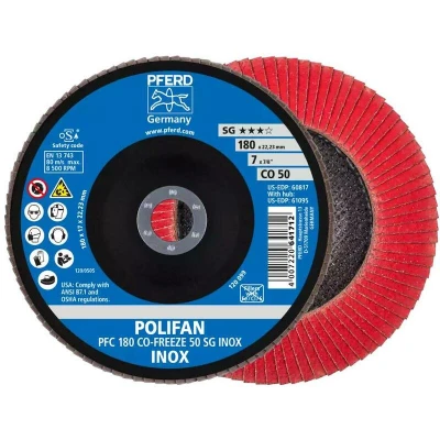 Afbeelding van PFERD 67718050 PFC 180 CO FREEZE 50 SG INOX Lamellenschijf Diameter mm Boordiameter 22.23 Legering op nikkelbasis, Superlegeringen nikkel of