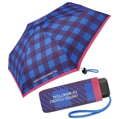 Afbeelding van Benetton Zakparaplu Ultra Mini Flat Dots, Blauw met vierkanten