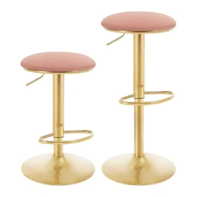 Afbeelding van WOLTU Barkruk, set van 2 draaibare barstoelen, ergonomisch, met voetensteun, ronde kruk, hoog, metaal, in hoogte verstelbaar (61 82 cm), voor slaapkamer, toonbank, cafetaria, roze BH302rs
