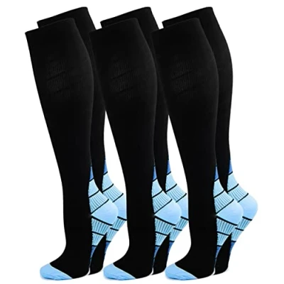 Afbeelding van Kuzimua 3 paar compressiesokken voor mannen en vrouwen, hardlopen, sport, fietsen, vliegreizen zwangerschap, herstel, Blauw