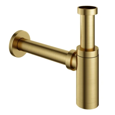 Afbeelding van HotBath Pal wastafelsifon rond messing Geborsteld PVD