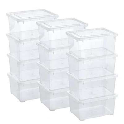Afbeelding van Grizzly Opbergdozen met deksel, stapelbaar, kunststof, transparant, voor kleding, schoenen, speelgoed, knutselwerk, 12 x 1,7 l (XS)