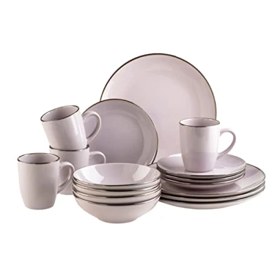 Afbeelding van MÄSER Moderne serviesset Rim voor 4 personen met messing rand, 16 delig, randloze kop, zandsteen, lavendel