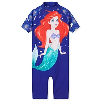 Afbeelding van Disney Badpak voor meisjes, 1 stuk, zwempak, lange mouwen, shorts, zonnebescherming, kinderen, tieners, 2 14 jaar, Stitch Ariel Elsa ijskoningin, blauw